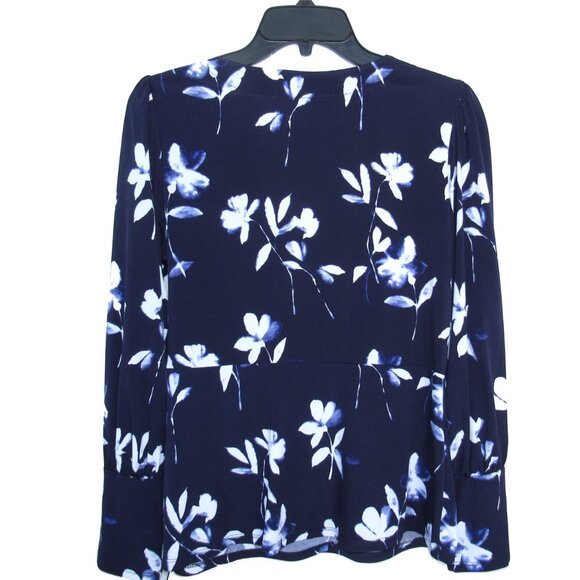 Sam and Jess Faux Wrap Tiered Floral Pullover Long Sleeve Top Navy Sz S NWT - Picture 2 of 3